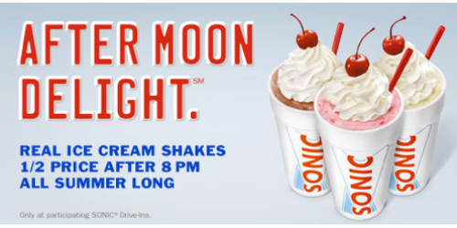 Sonic: 1/2 Price Ice Cream Shakes After 8PM