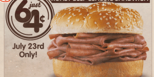 Arby’s: Roast Beef Sandwich 64¢ (7/23 Only)