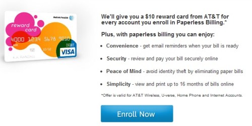 AT&T Customers: Get a FREE $10 Prepaid Visa Card for Enrolling in Paperless Billing