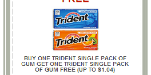 New Buy 1 Get 1 Free Trident Gum Coupon = 2 Free Packs of Trident Gum at Rite Aid