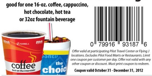 Pilot and Flying J: Free Hot or Cold Beverage Coupon (Facebook)