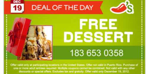 Chili’s Bar & Grill: FREE Dessert (Today, 12/19 Only) + Free Skillet Queso & Chips