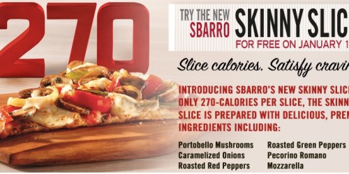 Sbarro: FREE Skinny Slice of Pizza on 1/15 (Print Coupon Now – Facebook)