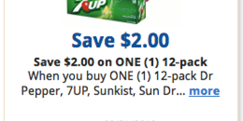 Kroger & Affiliates: $2/1 Dr. Pepper, 7UP, Sunkist, Sun Drop, A&W, & Canada Dry 12pk eCoupon