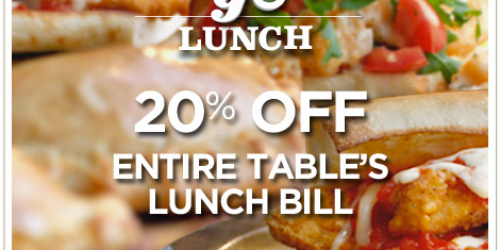 Olive Garden: 20% Off Entire Table’s Lunch Coupon (+ $5/1 Lighter Fare Dinner Entree Coupon!)