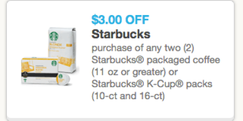 $3/2 Starbucks Packaged Coffee or K-Cups Coupon (Reset!) = Only $6.38 Each at Walmart