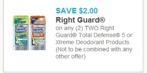 $2/2 Right Guard Total Defense 5 or Xtreme Deodorant Products Coupon (Available Again!)