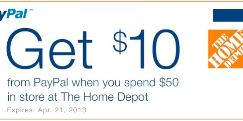 Paypal: Get $10 When You Spend $50 In-Store at Home Depot (Valid Through 4/21)