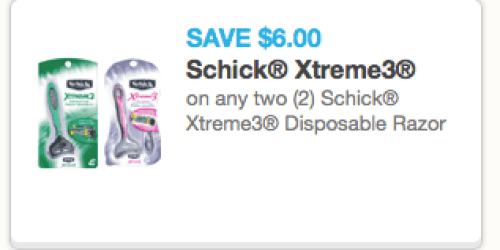 $6/2 Schick Xtreme3 Disposable Razors Coupon (Reset!) = Only $2.97 at Walmart