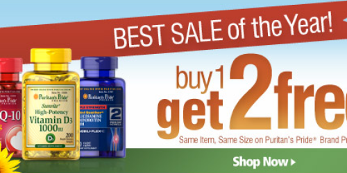 Puritan’s Pride: Buy 1 Get 2 FREE Sale + Free Shipping = Vitamins as Low as $0.99 Shipped