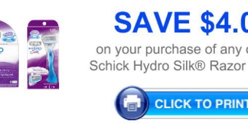 High Value $4/1 Schick Hydro Silk Razor or Refill Coupon