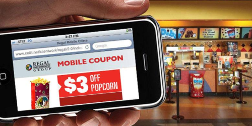 $3 Off Popcorn at Regal Cinemas (Mobile Offer) + Free Small Popcorn with Select Drink Purchase at Cinemark