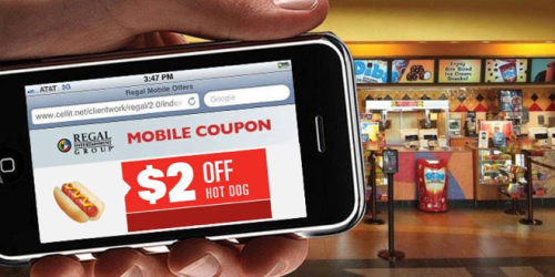 $2 Off Hot Dog at Regal Cinemas (Mobile Offer) + $2 Off Drink with Select Food Purchase at Cinemark
