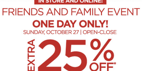 JCPenney: Extra 25% Off Regular, Sale & Clearance Prices Coupon (Valid 10/27 Only!)