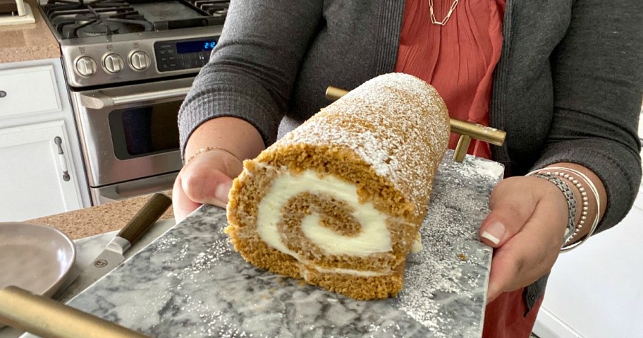 pumpkin roll on a tray