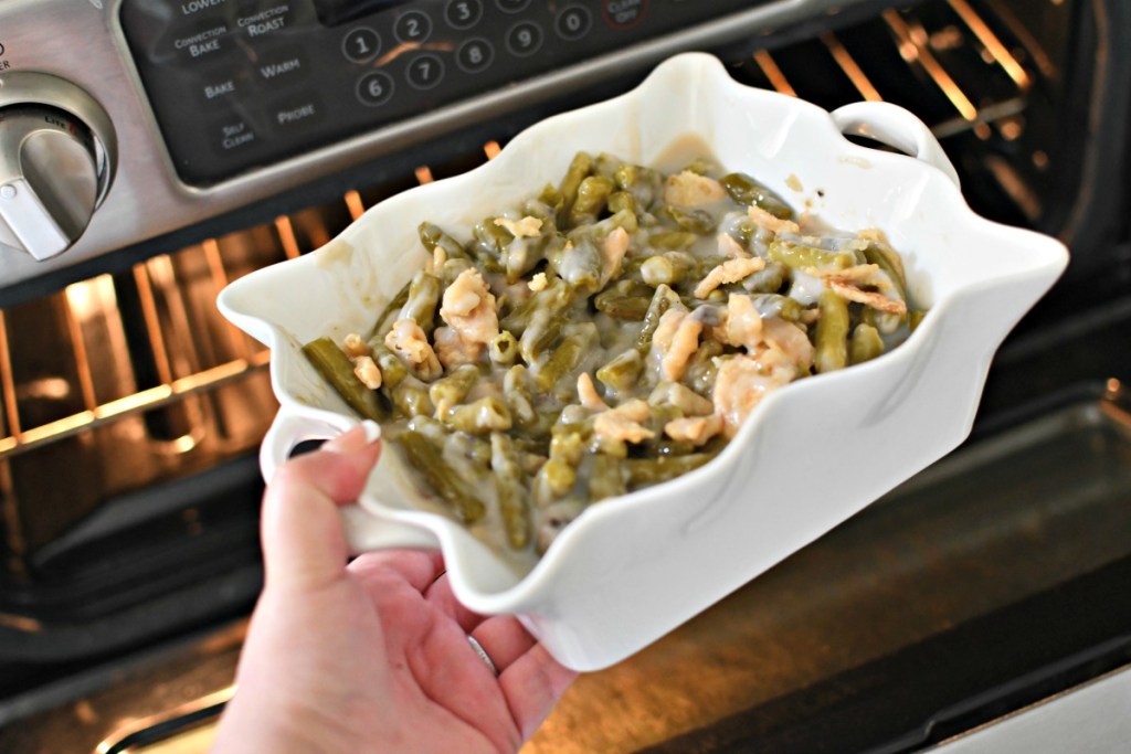 putting green bean casserole in the oven