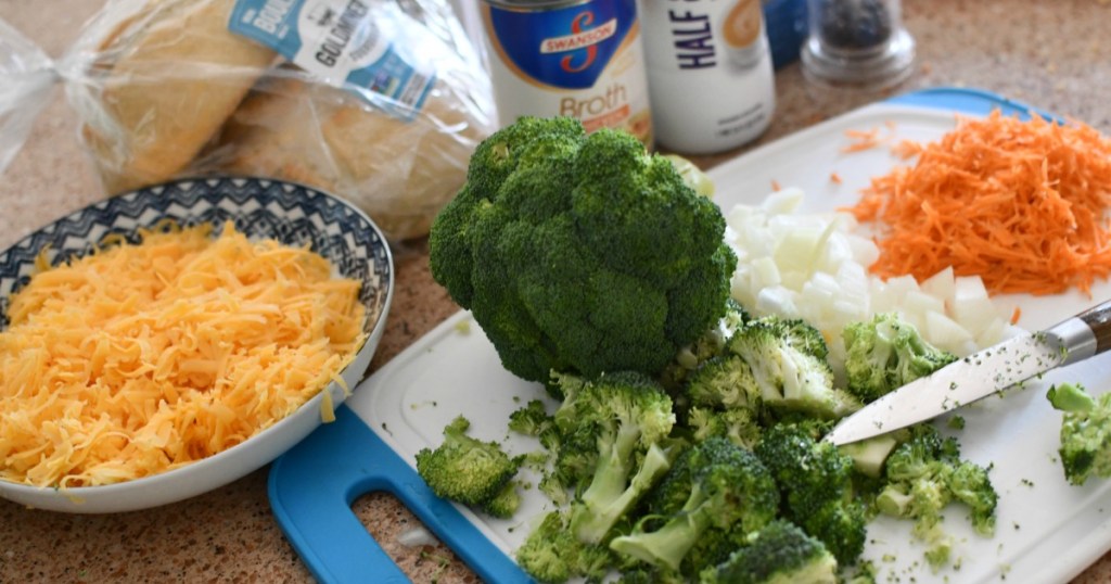 shredding cheese for broccoli cheddar soup