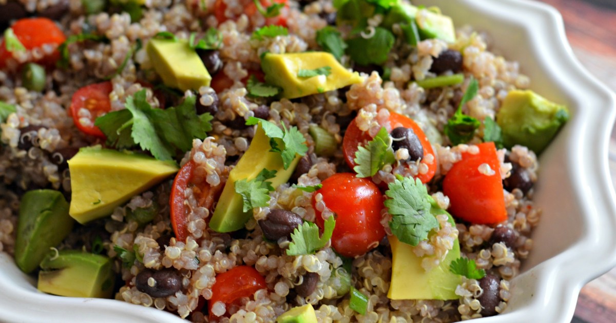 cilantro quinoa salad in a serving bowl