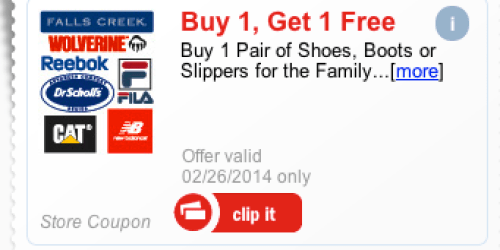 Meijer mPerks: Buy 1 Get 1 Free Shoes, Boots or Slippers (Today Only – Just Clip Coupon)