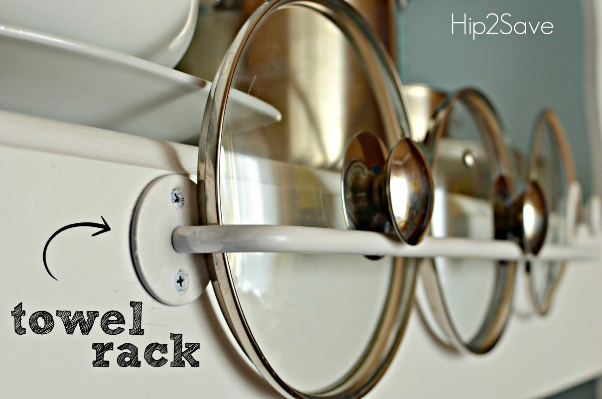 towel rack organizes pot lids Hip2Save