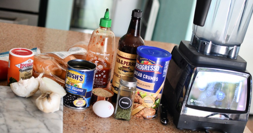 ingredients for black bean burgers on counter