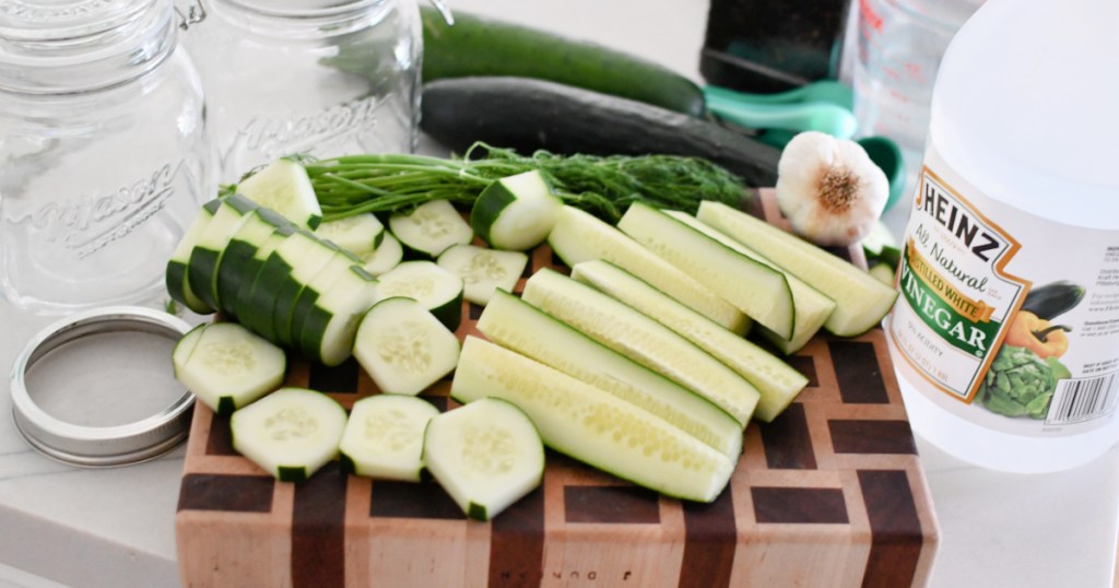 cutting up cucumbers