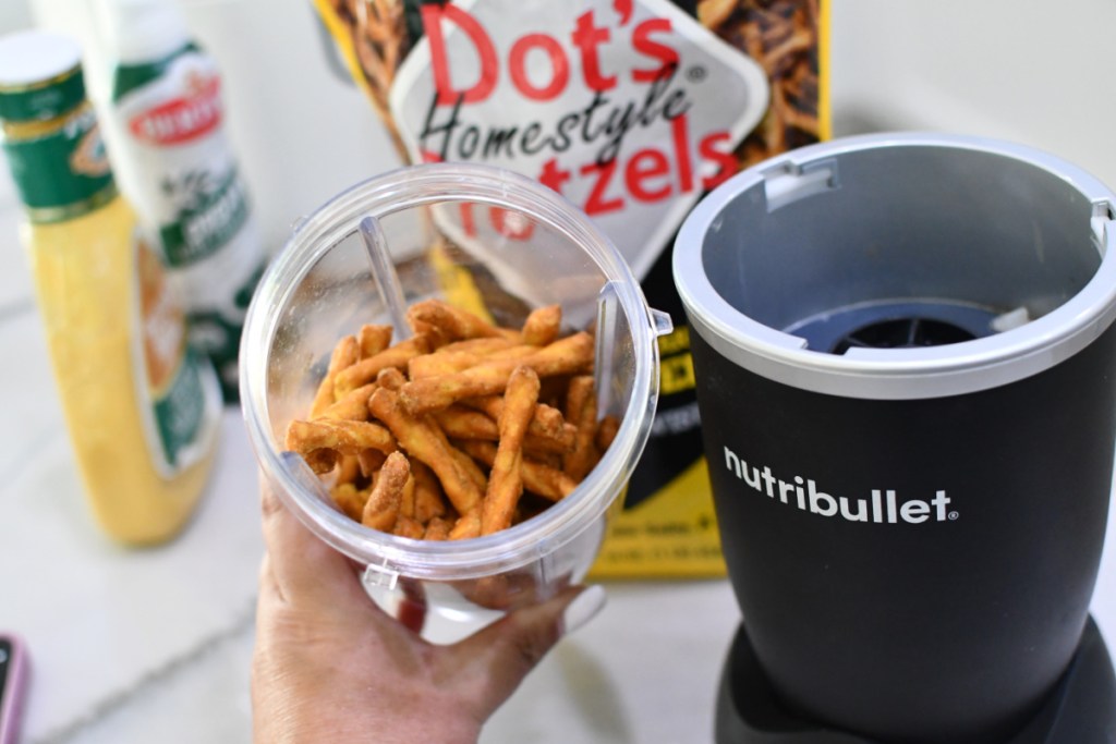 dots honey mustard pretzels in a nutribullet