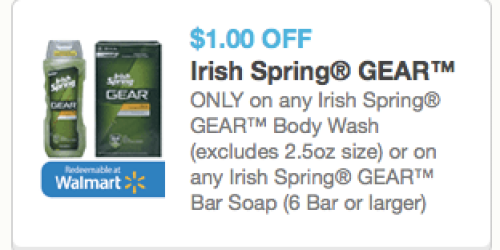 New $1/1 Irish Spring GEAR Body Wash or Bar Soap Coupon = Body Wash Only $1.49 at Target