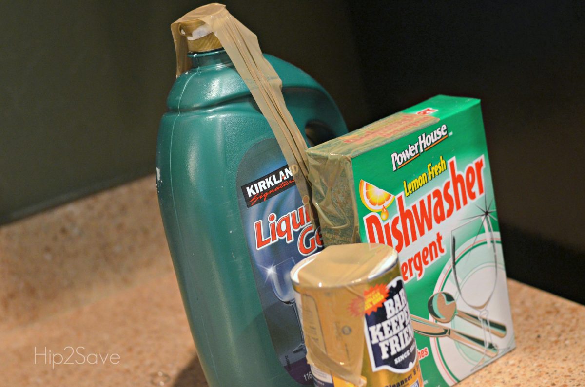 Tape all the lids to cleaners and pantry items shut to avoid spills Hip2Save
