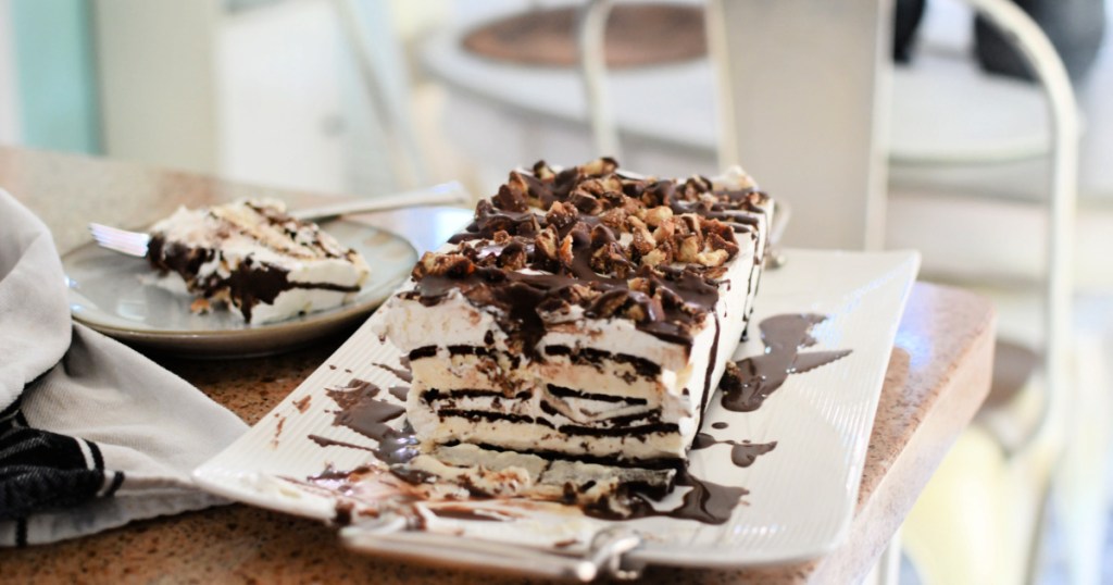 cake made from ice cream sandwiches on the counter