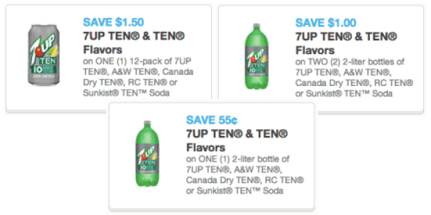 New High Value 7UP TEN Coupons = Nice Deals at Walmart, CVS, Walgreens & Rite Aid