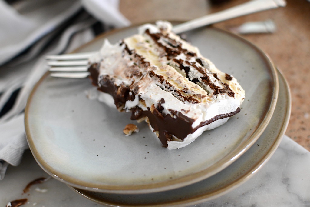 slice of ice cream cake on plate 