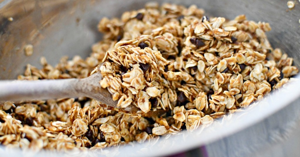 granola bars in mixing bowl