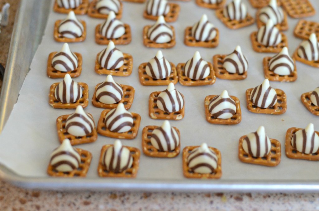 baking sheet with candy corn hugs 