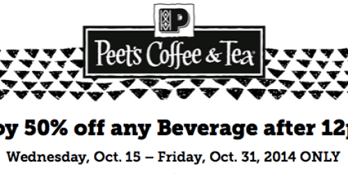 Peet’s Coffee & Tea: 50% Off ANY Beverage After 12PM Coupon (Valid Thru 10/31)