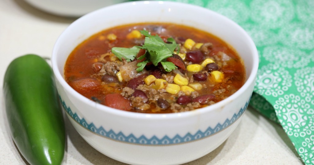 bowl of slow cooker taco soup