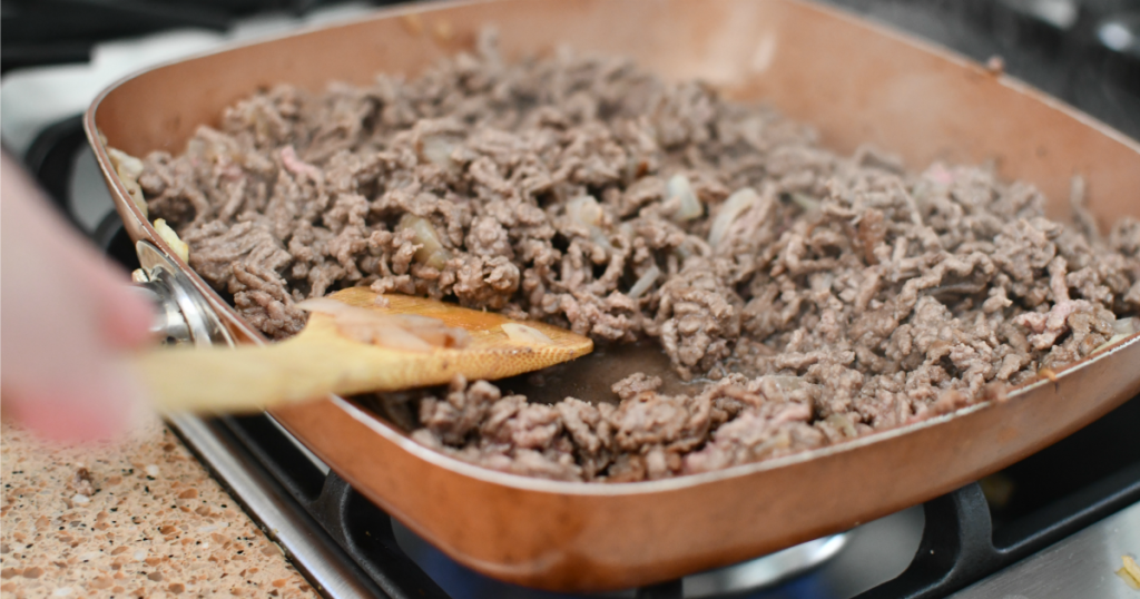 cooking ground beef in a pan