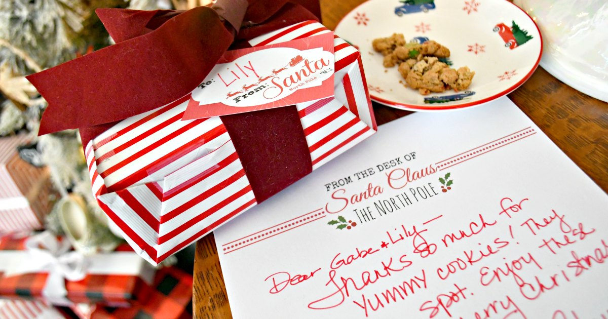 santa letterhead next to plate of cookies 