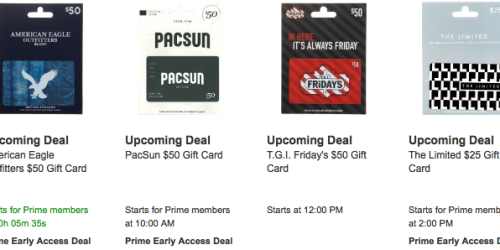 Amazon: Gift Card Lightning Deals Starting Soon (Save on American Eagle, The Limited, IHOP, & More)