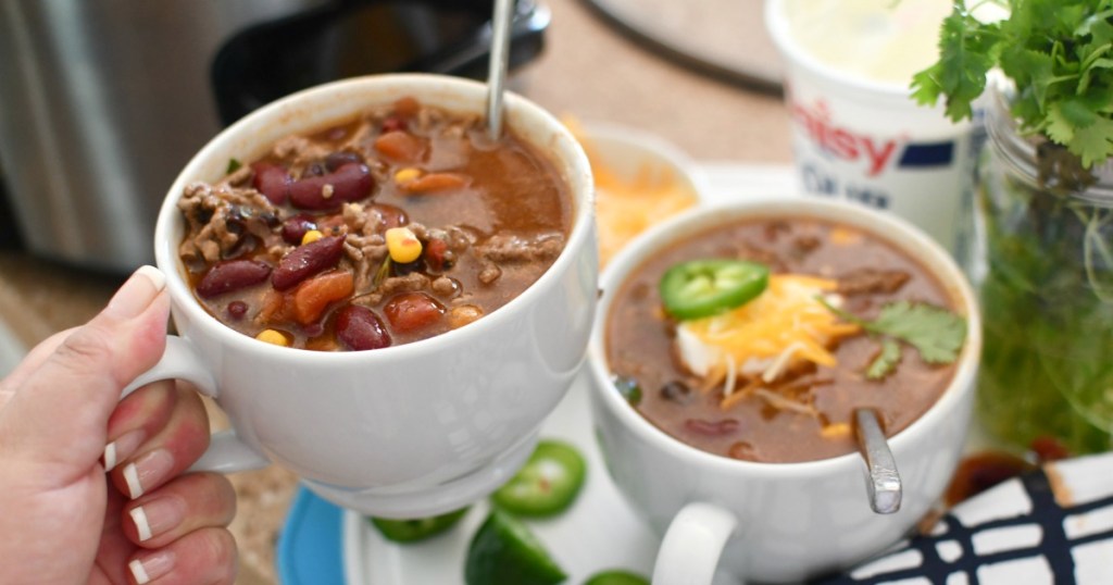 two cups of slow cooker taco ranch soup
