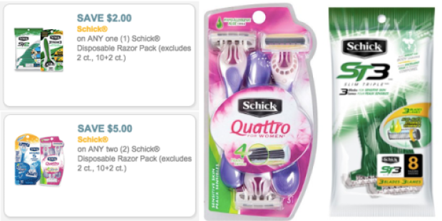 Two New Schick Disposable Razor Coupons = Nice Deals at Walgreens & Rite Aid Thru 2/28