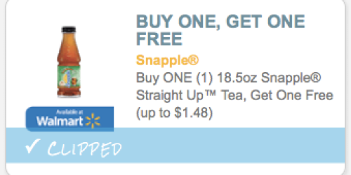 Buy 1 Get 1 Free Snapple Straight Up Tea Coupon