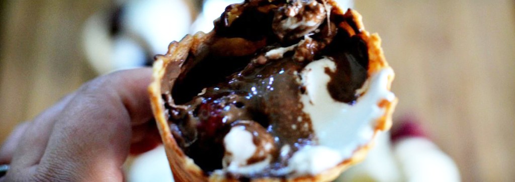 campfire cone with melted chocolate