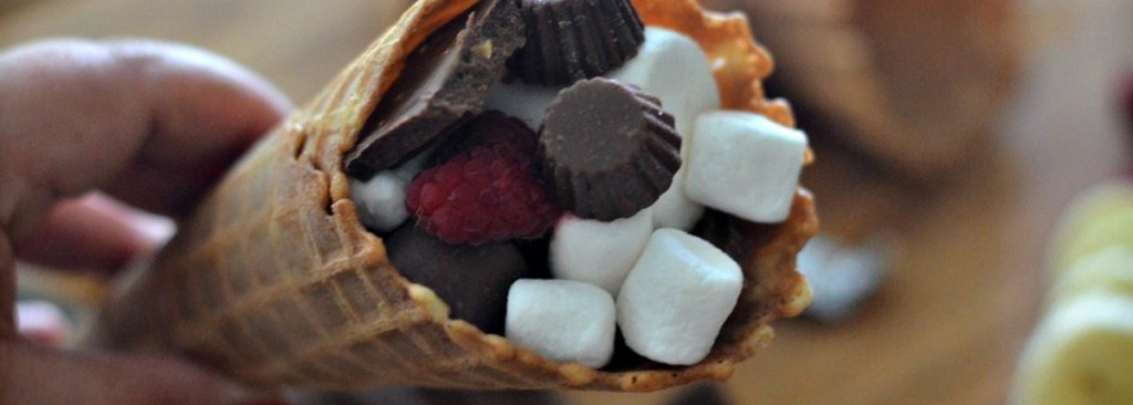 campfire cone with marshmallow and mini reese filling