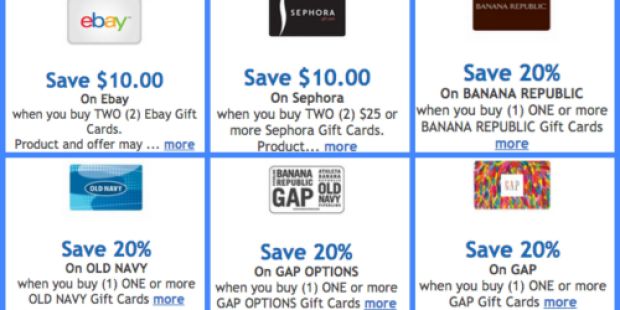 Kroger & Affiliates: Multiple Gift Card Discount eCoupons Available (Ebay, Sephora, Old Navy…)
