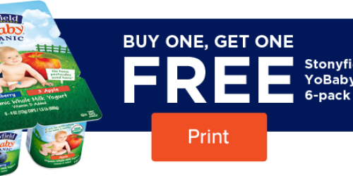 Rare Buy 1, Get 1 FREE Stonyfield YoBaby or YoTot 6-Pack Yogurt Coupon (Up to $4.49 Value)