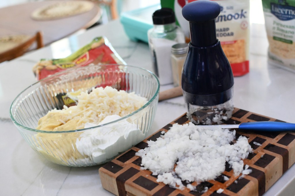 adding finely diced onion to casserole