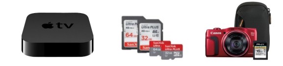 Apple TV, SanDisk Cards, Canon Camera