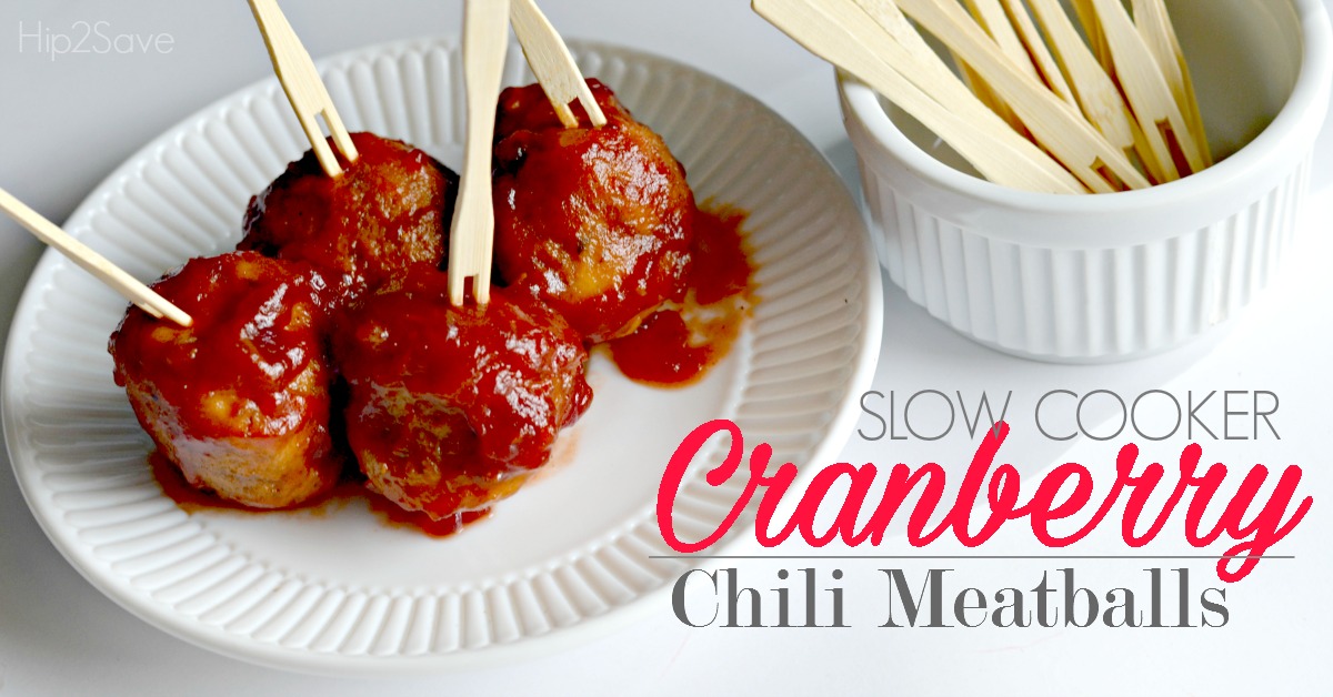 Easy Cranberry Chili Meatballs Made in the Slowcooker by Hip2Save.com