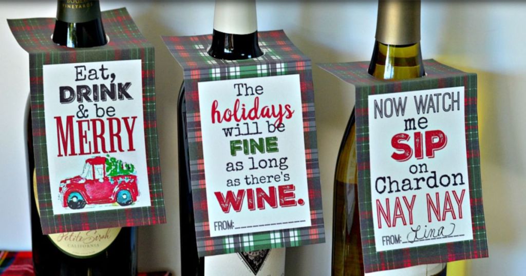 holiday wine printable tags